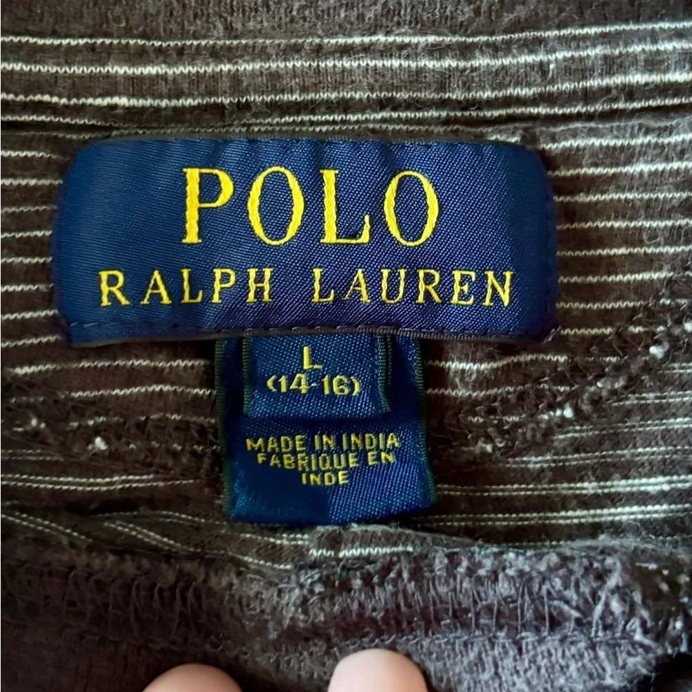 Ralph Lauren Boys Large 14/15 Black Striped Henley Shirt